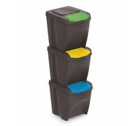 Spetebo Sortibox Lot de 3 poubelles avec couvercle, 25 l, système de tri des déchets empilable, avec rabat