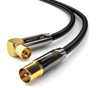 3,0m Câble D'Antenne de Télévision HDTV Full HD 1x Coudé Câble Coaxial TV Prise (Droite) à TV Fiche (90° Degrés) Bouchon Métallique-Noir