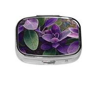 3_1_1 Mini pilulier carré en métal avec 2 compartiments pour le voyage Violet Sauge Vert Feuilles