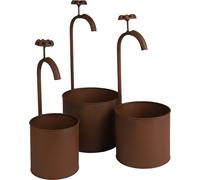 3.10 Pot de fleurs avec robinet en ROUTE - Set de 3 / env. Ø 17 / 14 / 12 cm - Seau en métal Déco