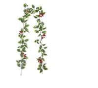 3-10PCS Artificial Holly Leaf And Red Berry Garland Wall Hanging Christmas Decoration Faux Vine For Home Holiday Atmosphere(Color-01,10PCS)