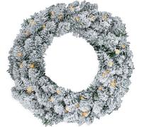 3.12 Couronne de sapin avec neige et paillettes - illuminée 35 LED / pile / minuterie - taille env. Ø 51 cm (HSW14-51)