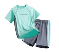 3-16 Ans, Tout-Petits Enfants Garçons Doux Confortable 2 Pièces Ensemble Chemises à Manches Courtes Et Shorts Ensembles Garçons Vêtements D'été (Blue, 9-10 Years)