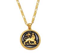 3.1Cm Collier Pendentif Lion Éthiopien Pour Femmes Hommes Le Lion De Juda Bijoux Charmes Articles Ethnique Africains Puissance Magique Afrique Carte Collier Totem Cadeau De Mariage,Couleur Or,45Cm O