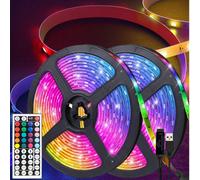 3,28 pi (1 rouleau) ~ 98,42 pi (2 rouleaux) Bande lumineuse LED RVB avec télécommande infrarouge 44 touches, Bande LED 5V USB avec dos adhésif, Gradable, Décoration de chambre à coucher, Décoration de