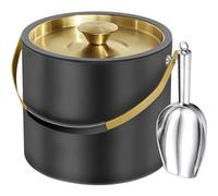 3.2L Seau à Glace Isotherme Moderne avec Couvercle en Silicone, Pelle, Passoire, Seau à Glace en Acier Inoxydable à Double Paroi pour Fêtes et Bar à Cocktails, Idéal pour Cadeau(Noir)