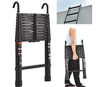 3,2M Échelle Télescopique 3.2M/10.5FT avec Crochet Amovible Échelle Polyvalente Pliable Extensible Robuste en Aluminium EN131 Sécurité Approuvée Noir