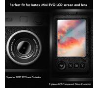 3+3 Pack Fujifilm Instax Mini EVO LCD Screen Protector Film + PET Flip Lens,0.26mm 9H Hardness Tempered Glass Film for Fuji instax mini Evo