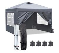 3*3M Tente de camping, tonnelle pour jardin, extérieur, réception, fête, gris, avec 4 sacs de sable