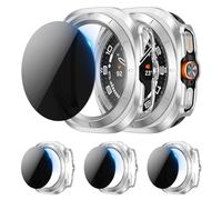 [3+3Pièces] Kamita Coque pour Samsung Galaxy Watch Ultra 47mm avec Protecteur d'écran Anti-Espion, 3 Privacy Verre Trempé Film et 3 PC Bumper Housse de Protecteur pour Galaxy Watch 7 Ultra (Argent*3)