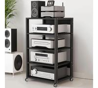 3/4/5 Tier Adjustable Black Media Stand - Perfect for Gaming, AV Components, & Home Entertainment | Durable Steel Frame, Easy Assembly, 55 lbs Load Capacity(50x40x90cm)