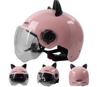 3/4 Half Face Scooter Helmets for Men Women, Rétro Open Face Cat Ear Motorcycle Helmet, Bike Moped ATV UTV Electric Motorbike Cycling Helmets with Clear Visor ECE Homologué