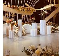 3/4 pièces Set Présentoir en carton, Support de colonne pliable, Accessoires de mariage, Support de colonne d'affichage au sol, Boîte de piédestal DIY avec plateau supérieur rond Colonne cylindrique e