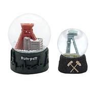 3-45-68 Lot de 2 superbes boules à neige Souvenir Ruhrpott - Aspect carbone - Grand et petit - Cadeau de voyage - 65 mm + 45 mm