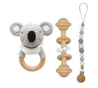 3/4pcs À La Main Au Crochet Bébé Cerf/Lapin Poupées En Peluche Lapin Hochet Jouet En Bois Anneau De Dentition Sucette Chaîne Clips - Type Koala-C