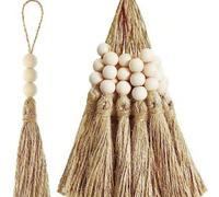 3/5/10 sets de glands en jute avec 3 perles en bois. Glands en corde de jute naturelle avec perles pour l'artisanat, la décoration de style fermette, la couture, la décoration de la maison, les décora