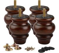 3.5 Inch Pieds De Meuble Bois, La Vane 4 Pièces Pieds De Table En Bois Naturel Rond Avec 5/16"" 8mm Boulon Pré-percé Vis &Protecture