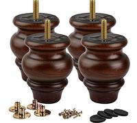 3.5 Inch Pieds De Meuble Bois, La Vane 4 Pièces Pieds De Table En Bois Naturel Rond Avec 5/16" 8mm Boulon Pré-percé & Vis & Protecture De Plancher Pour DIY Meuble Sofa Fauteuil Canapé Lit Chaise Noyer