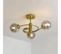 3-5 Lumières Nordique Plafonnier Postmoderne Luxe Plafonnier avec Abat-Jour en Verre Proche des Plafonniers pour Salon Chambre Couloir Allée Couloir Intérieur, Gold(3-Lights), Gray Glass