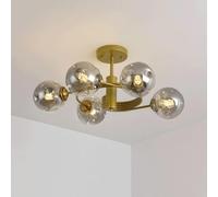 3-5 Lumières Nordique Plafonnier Postmoderne Luxe Plafonnier avec Abat-Jour en Verre Proche des Plafonniers pour Salon Chambre Couloir Allée Couloir Intérieur, Gold(5-Lights), Gray Glass