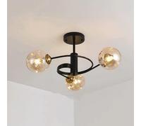 3-5 Lumières Nordique Plafonnier Postmoderne Luxe Plafonnier avec Abat-Jour en Verre Proche des Plafonniers pour Salon Chambre Couloir Allée Couloir Intérieur, Black(3-Lights), Amber Glass