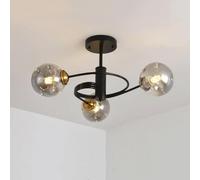 3-5 Lumières Nordique Plafonnier Postmoderne Luxe Plafonnier avec Abat-Jour en Verre Proche des Plafonniers pour Salon Chambre Couloir Allée Couloir Intérieur, Black(3-Lights), Gray Glass