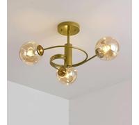 3-5 Lumières Nordique Plafonnier Postmoderne Luxe Plafonnier avec Abat-Jour en Verre Proche des Plafonniers pour Salon Chambre Couloir Allée Couloir Intérieur, Gold(3-Lights), Amber Glass