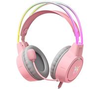 3,5 mm Casque de Jeu avec Micro pour Filles Femme - X15pro - Cadre en Aluminium RGB - Son Surround - Rose