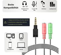 3.5 Mm Male To 2 Female Jack Adapter Cable For Gaming Headset,Xbox One,Ps4,Smartphones And Laptop-100 Cm