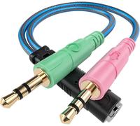 3.5 Mm Stereo Audio Jack Adapter Female To 2 Double Male Y Cable Y Adapter In Braided Nylon Compatible With Pc,Computer,Earphone,Speaker,Speaker,22 Cm