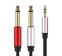 3,5 mm To Two 6,35 mm Audio Splitter Cable - 3,5 mm Male To 6,35 mm Male - 1,5 m Reinforced Jacket Cable - Reduces Signal Interference - Ideal For DJ Equipment, Studio, Musicians, Podcasting, And Live