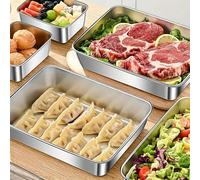3/5 pièces Contenants de stockage alimentaire en acier inoxydable - Comprend des couvercles gratuits, des plats de cuisson durables, réutilisables pour pique-nique, préparation de repas, stockage au r