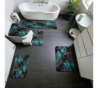 3/5 pièces Ensemble de tapis de bain imprimé marbre de luxe, tapis en feuille d'or et bleu fluide, ensemble d'accessoires de salle de bain absorbants et antidérapants - flanelle + mousse à mémoire de 