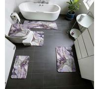 3/5 pièces Ensemble de tapis de salle de bain imprimé marbre de luxe, tapis en or fluide violet, accessoires de salle de bain absorbants et antidérapants en flanelle + mousse à mémoire de forme + poly