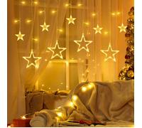 3.5m Étoiles Rideau Lumières,Noël Star Rideaux,Lumières Rideau Lumineux LED,Lumineuse Lumière Guirlande de Noël LED Étoile Lune