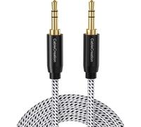 3.5mm Câble Auxiliaire, 1.8M Câble Audio Stéréo Mâle vers Mâle, Câble Tressé Jack Audio Compatible avec iPhone iPad Voiture LilGadgets Casque Autoradio Smartphone MP3 etc, Blanc & Noir