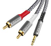 3.5mm Jack to 2 RCA Male Stereo RCA Adapter Cable Nylon Cinch Cable Compatible with Phone iPod Amplifier HiFi Home Theater TV DVD Car Radio Speaker Soundbar -3M