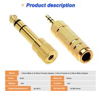 3.5mm Male to 6.35mm Female Adapter and 3.5mm Female to 6.35mm Male Adapter 1/8"" Jack to 1/4"" Gold Plated (Pack of 10)