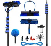 3,6-20 m Brosse de Lavage Télescopique en Fibre de Carbone, Raclette, Balai Toile d'Araignée, Distributeur de Savon & Raccord D'eau, Perche Nettoyage Toiture, Panneaux Solaires et Voiture (7.3m)