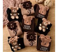 3/6/9 paires de chaussettes mi-mollet aléatoires avec motif plume et thème d'ours en peluche, convenant pour l'automne/l'hiver, mignonnes et polyvalentes, pouvant être portées à l'extérieur ou comme d