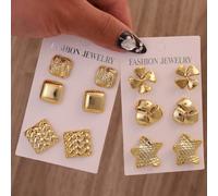 3-6 paires de boucles d'oreilles géométriques dorées, boucles d'oreilles texturées trèfle et étoile, boucles d'oreilles polyvalentes minimalistes pour tous les jours pour femmes, plusieurs options Per
