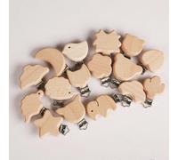 3/6 pièces Accessoires à perles en forme d'animaux en bois de hêtre style dessin animé pour clips anti-perdus DIY bois