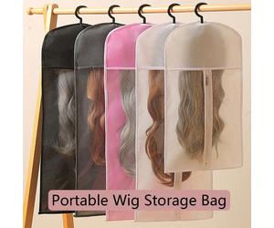 3/6 pièces Sac de rangement de perruque portable 23,6-31,5 pouces noir, rose, blanc avec crochets en plastique, anti-poussière et anti-humidité pour les voyages Polychlorures de vinyle