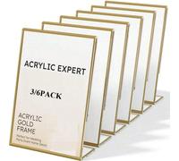 3/6pcs Cadre acrylique doré 4X6/5x7/6X8/8.5X11 pouces, support de panneau de bureau incliné vers l'arrière convenant pour les numéros de table de mariage, les panneaux de restaurant, les photos et les