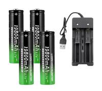 3.7V 19800mAh Rechargeable Lithium ION Battery with Charger Compatible avec Torche, Lampe Frontale, Ventilateur, Rasoir Et Microphone.(4PC)