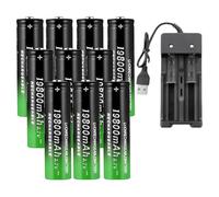 3.7V 19800mAh Rechargeable Lithium ION Battery with Charger Compatible avec Torche, Lampe Frontale, Ventilateur, Rasoir Et Microphone.(10PC)