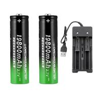 3.7V 19800mAh Rechargeable Lithium ION Battery with Charger Compatible avec Torche, Lampe Frontale, Ventilateur, Rasoir Et Microphone.(2PC)