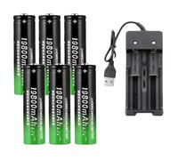 3.7V 19800mAh Rechargeable Lithium ION Battery with Charger Compatible avec Torche, Lampe Frontale, Ventilateur, Rasoir Et Microphone.(6PC)