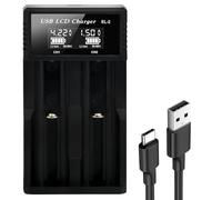 3.7V Chargeur Accu 18650 21700 Chargeurs De Piles, 2 Slots Chargeur Piles pour 26650 20700 21750 18500 18490 17500 17650 Ni-Mh/Ni-CD AA AAA C SC Chargeurs Accus avec Écran LCD, Câble Chargement USB