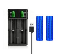 3.7V Pile Chargeur avec 2 Pack 3.7V 2200mAh Pile Flat Top Rechargeables Ni-MH, 2 Sel USB Universels Intelligent Batterie Chargeurs, pour Lampe Frontale LED,Mini Ventilateurs,Taille:18.01mm * 65.01mm